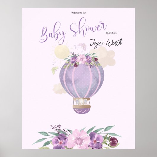 Heißluftballon lila Begrüßungszeichen Poster (Vorne)