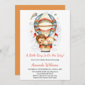 Heißluftballon Little King Lion Baby Dusche Einladung (Vorne/Hinten)