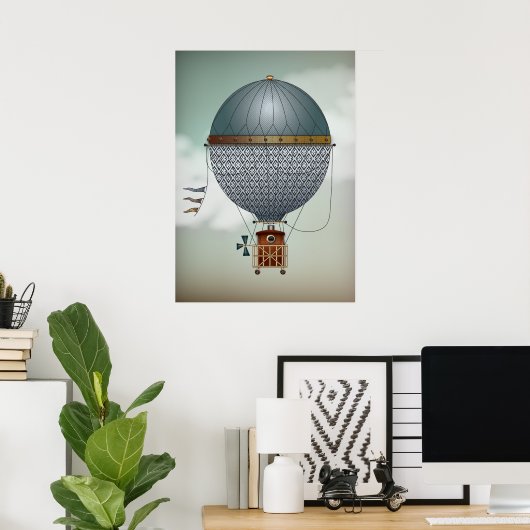 Heißluftballon Luftschiff Indigon | Steampunk Trav Poster (Heimbüro)