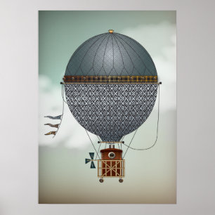 Heißluftballon Luftschiff Indigon   Steampunk Trav Poster