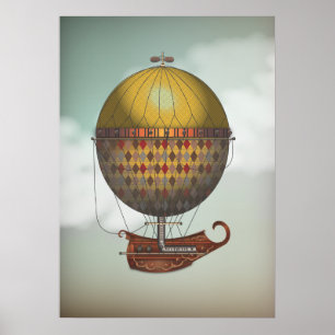 Heißluftballon Luftschiff Nautisme Steampunk Reise Poster