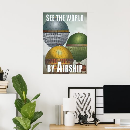 Heißluftballon Luftschiff Trio Steampunk Poster (Heimbüro)