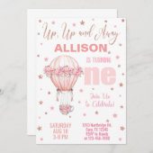 Heißluftballon Mädchen 1. Geburtstag einladen. Einladung (Vorne/Hinten)