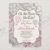 Heißluftballon Mädchen Babydusche Einladungen Rosa (Vorne/Hinten)