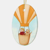 Heißluftballon, Mädchen und Hundeverzierung Keramikornament (Links)