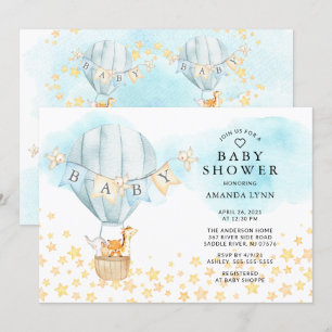 Heißluftballon mit Baby-Tieren Baby-Jungen-Party Einladung