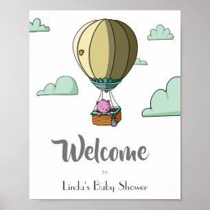 Heißluftballon mit Bear Welcome Baby Dusche Poster