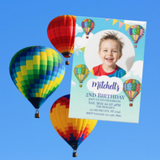 Heißluftballon mit Bild Kindergeburtstag Einladung