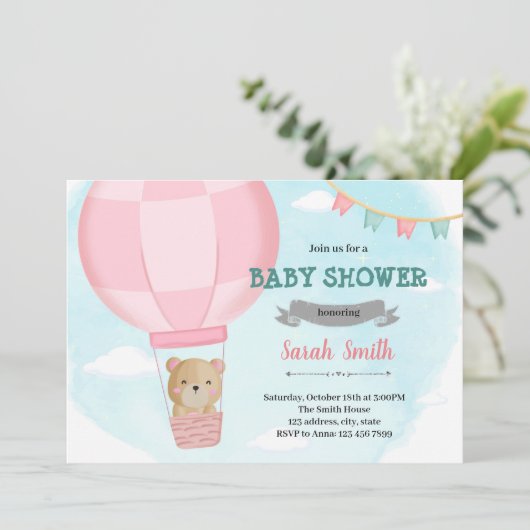 Heißluftballon mit Dusche Einladung (Stehend Vorderseite)