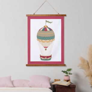 Heißluftballon mit Fahne Wandteppich Mit Holzrahmen