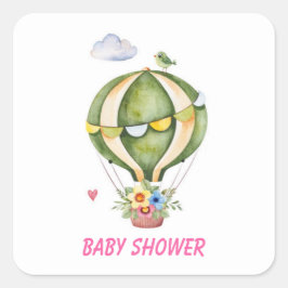 Heißluftballon mit Florals Girl Baby Dusche Quadratischer Aufkleber