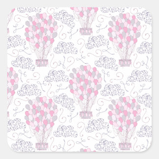 Heißluftballon mit rosa Party-Ballons Quadratischer Aufkleber