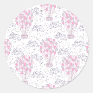 Heißluftballon mit rosa Party-Ballons Runder Aufkleber