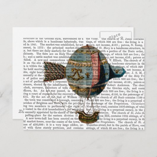 Heißluftballon mit Schwanz-Feder Postkarte (Vorne/Hinten)