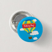 Heißluftballon Niedliche Farbgebung 1. Geburtstag  Button (Vorne & Hinten)