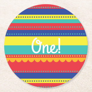 Heißluftballon Niedliche Farbgebung 1. Geburtstag  Runder Pappuntersetzer