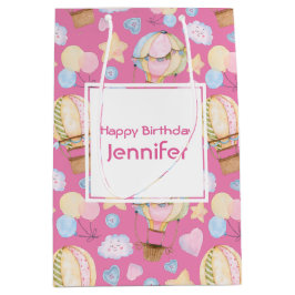 Heißluftballon Niedliche Wasserfarben Muster Gebur Mittlere Geschenktüte