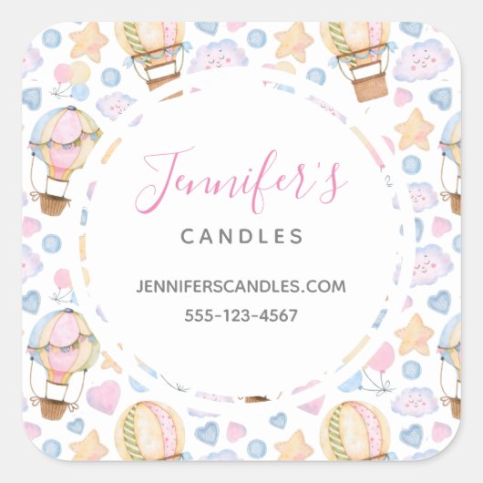 Heißluftballon Niedliches Wasserfarben-Muster Busi Quadratischer Aufkleber (Vorderseite)