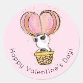 Heißluftballon Panda Happy Valentine's Day Runder Aufkleber (Vorderseite)