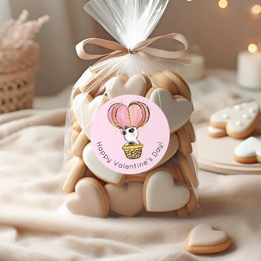 Heißluftballon Panda Happy Valentine's Day Runder Aufkleber