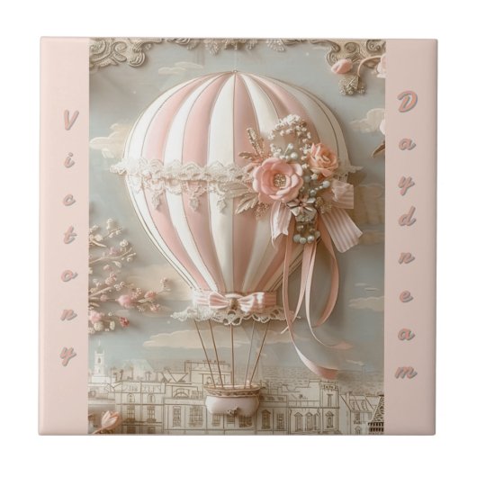 Heißluftballon Parisian Soft Pink Anpassbar Fliese (Vorderseite)