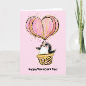Heißluftballon Pinguin Happy Valentine's Day Karte (Vorderseite)