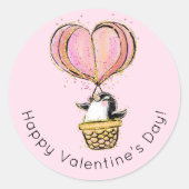 Heißluftballon Pinguin Happy Valentine's Day Runder Aufkleber (Vorderseite)