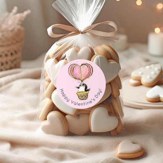 Heißluftballon Pinguin Happy Valentine's Day Runder Aufkleber