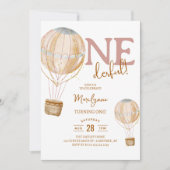 Heißluftballon Pink Boho 1. Geburtstag Einladung (Vorderseite)