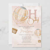 Heißluftballon Pink Boho Babydusche Einladung (Vorderseite)