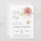 Heißluftballon Pink Floral Baby Dusche Einladung (Vorderseite)