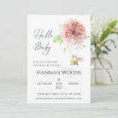 Heißluftballon Pink Floral Baby Dusche Einladung (Stehend Vorderseite)