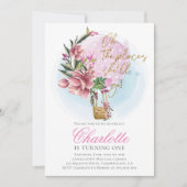 Heißluftballon Pink Floral Erster Geburtstag Einladung (Vorderseite)