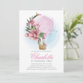 Heißluftballon Pink Floral Geburtstag Einladung (Stehend Vorderseite)