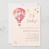 Heißluftballon Pink Peach Mädchen Dusche Einladung (Vorderseite)