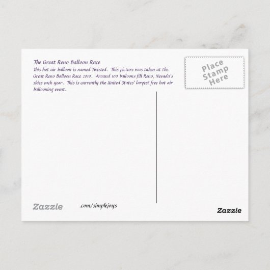 Heißluftballon Postkarte (Rückseite)
