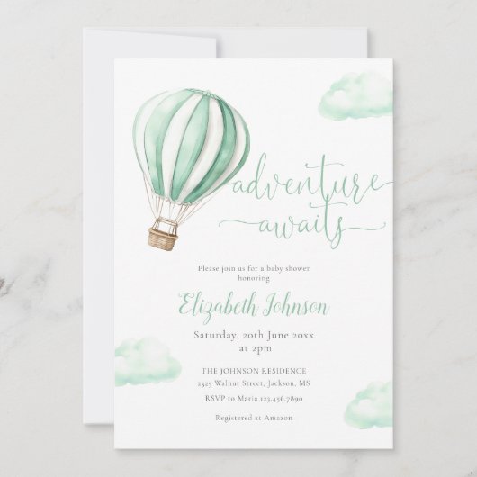 Heißluftballon QR Code Foto Babydusche Einladung (Vorderseite)