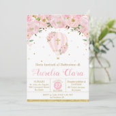 Heißluftballon Rosa Bläsertaufen Christening In Einladung (Stehend Vorderseite)