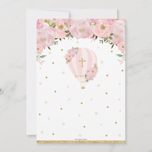 Heißluftballon Rosa Bläsertaufen Christening In Einladung (Rückseite)