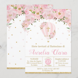 Heißluftballon Rosa Bläsertaufen Christening In Einladung