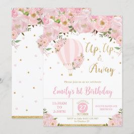 Heißluftballon Rosa Blume 1. Geburtstag Einladung