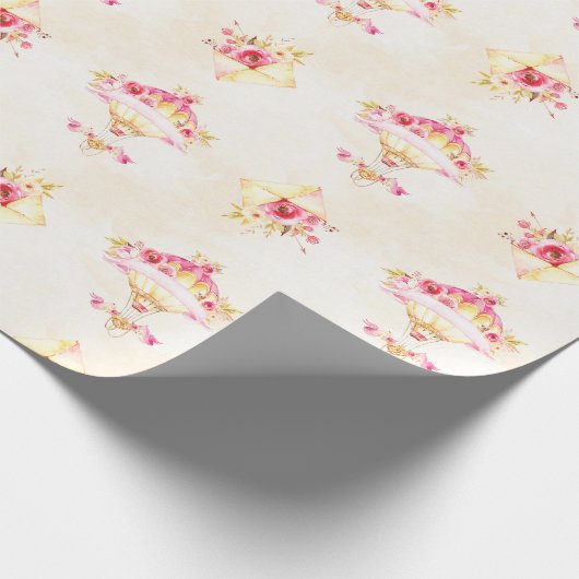 Heißluftballon Rosa Gelbe Rosen Geschenkpapier (Ecke)