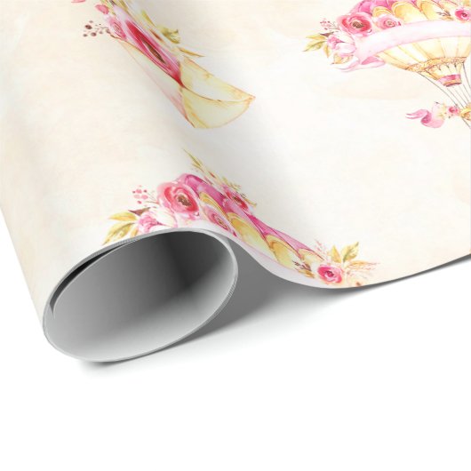 Heißluftballon Rosa Gelbe Rosen Geschenkpapier (Rolleneckpunkt)