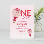 Heißluftballon Rosa Rot 1. Geburtstag Einladung (Stehend Vorderseite)