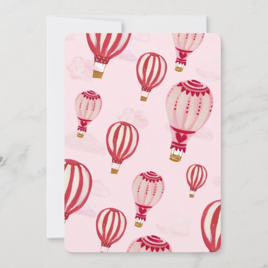 Heißluftballon Rosa Rot 1. Geburtstag Einladung (Rückseite)