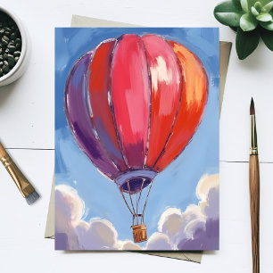 Heißluftballon   Rote Aquarellmalerei Postkarte