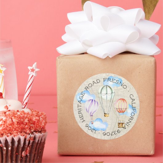Heißluftballon-Rücksendeadresse Runder Aufkleber (Party)