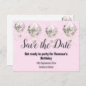 Heißluftballon Save the Date Pink Ankündigungspostkarte (Vorne/Hinten)