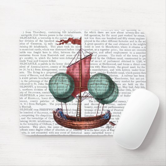 Heißluftballon-Schiff mit rotem Segel Mousepad (Mit Mouse)