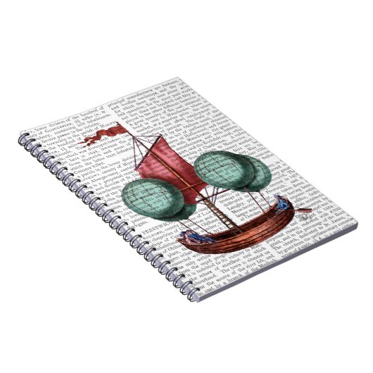 Heißluftballon-Schiff mit rotem Segel Notizblock (Rechte Seite)